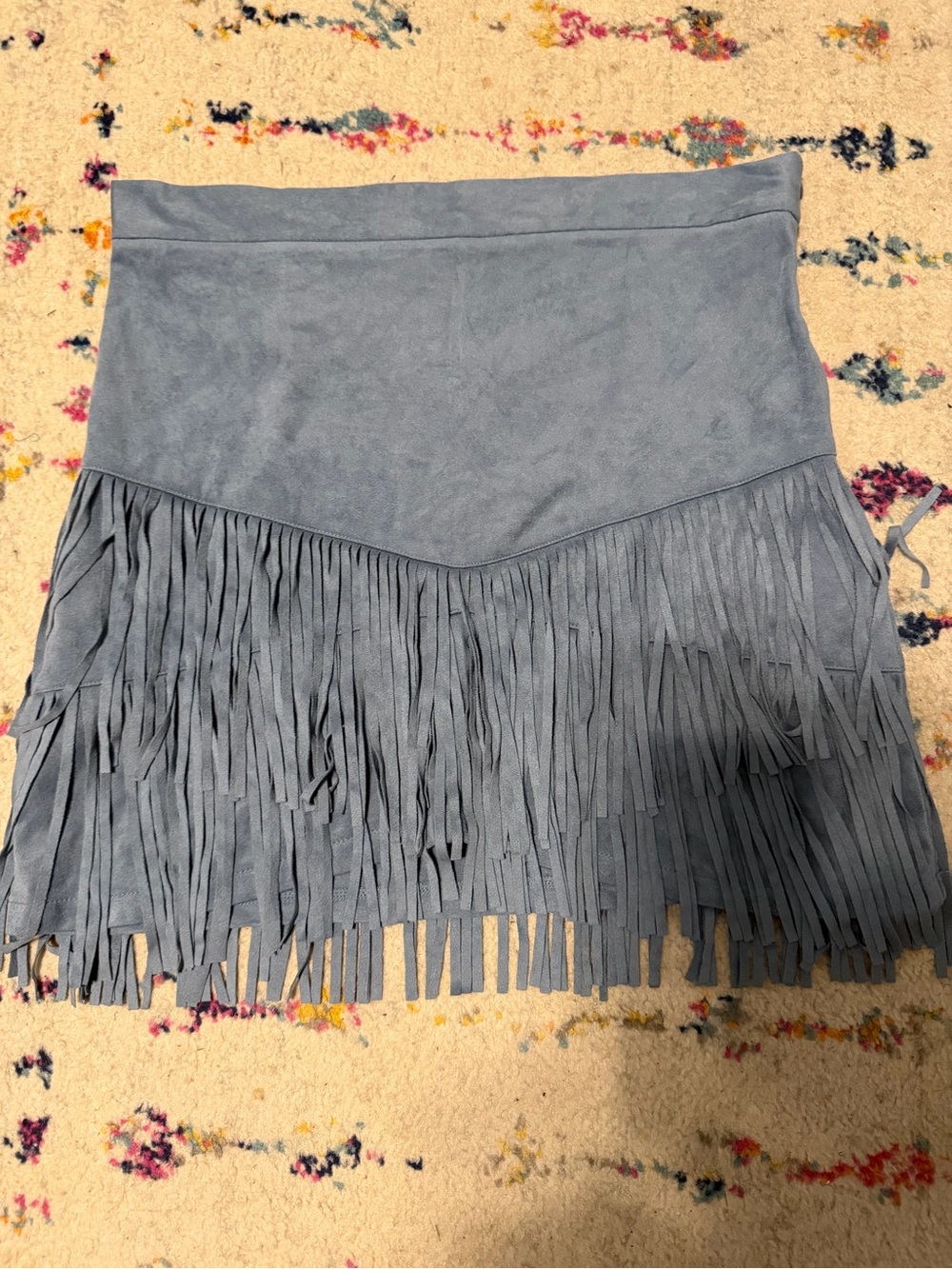 Altar'd State Dusty Blue Suede Fringe Mini Skirt